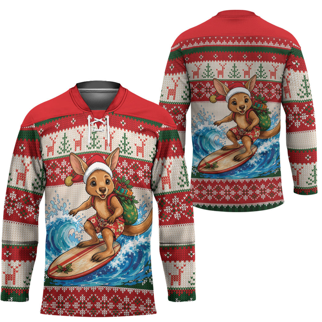 Aussie Wallaby Santa Surf Christmas Hockey Jersey Festive Knitted Pattern Inspired