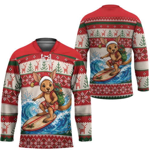 Aussie Wallaby Santa Surf Christmas Hockey Jersey Festive Knitted Pattern Inspired