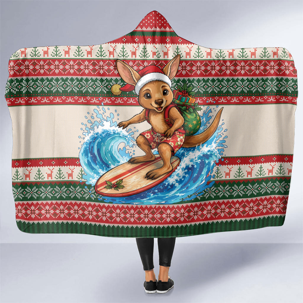 Aussie Wallaby Santa Surf Christmas Hooded Blanket Festive Knitted Pattern Inspired