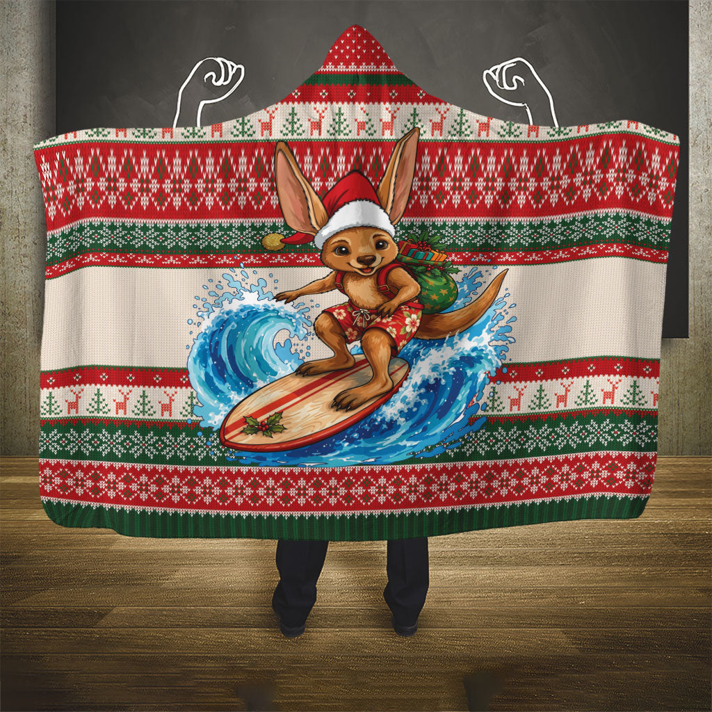 Aussie Wallaby Santa Surf Christmas Hooded Blanket Festive Knitted Pattern Inspired