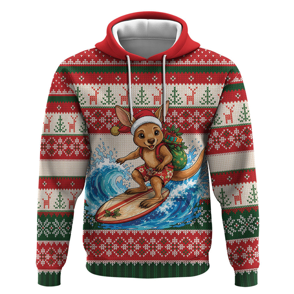 Aussie Wallaby Santa Surf Christmas Hoodie Festive Knitted Pattern Inspired