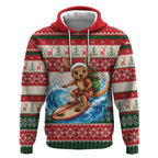 Aussie Wallaby Santa Surf Christmas Hoodie Festive Knitted Pattern Inspired