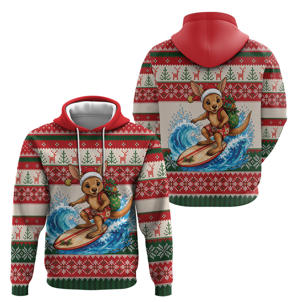 Aussie Wallaby Santa Surf Christmas Hoodie Festive Knitted Pattern Inspired