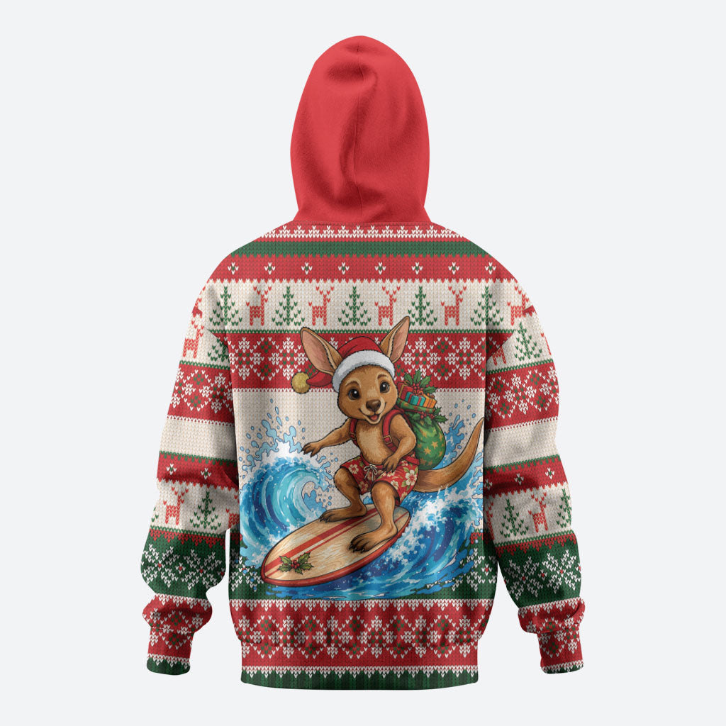 Aussie Wallaby Santa Surf Christmas Hoodie Festive Knitted Pattern Inspired