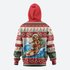 Aussie Wallaby Santa Surf Christmas Hoodie Festive Knitted Pattern Inspired