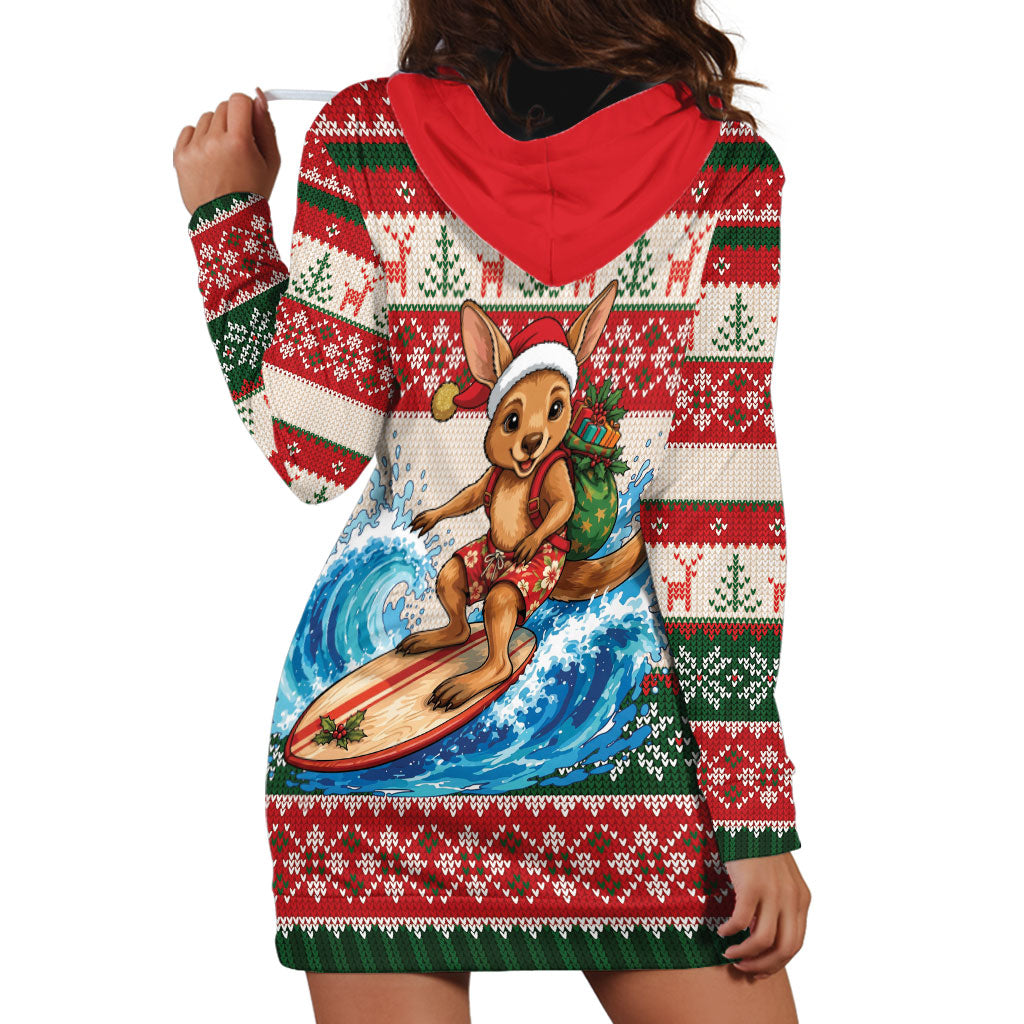 Aussie Wallaby Santa Surf Christmas Hoodie Dress Festive Knitted Pattern Inspired