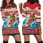 Aussie Wallaby Santa Surf Christmas Hoodie Dress Festive Knitted Pattern Inspired