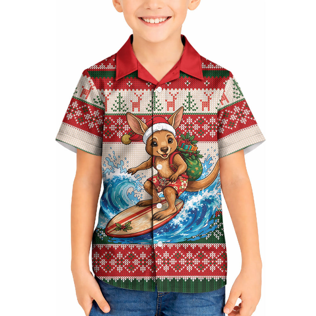 Aussie Wallaby Santa Surf Christmas Kid Hawaiian Shirt Festive Knitted Pattern Inspired