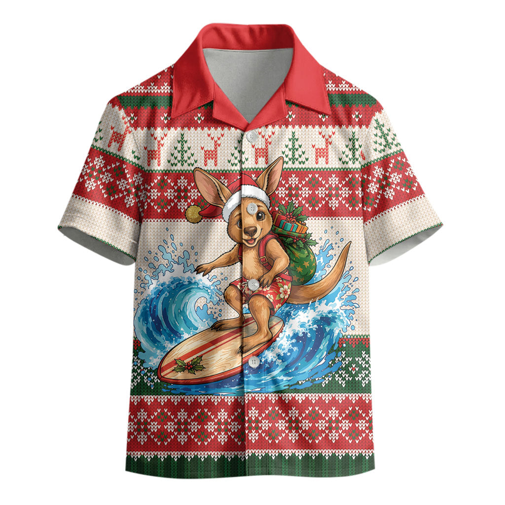 Aussie Wallaby Santa Surf Christmas Kid Hawaiian Shirt Festive Knitted Pattern Inspired