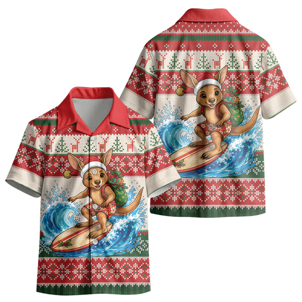 Aussie Wallaby Santa Surf Christmas Kid Hawaiian Shirt Festive Knitted Pattern Inspired