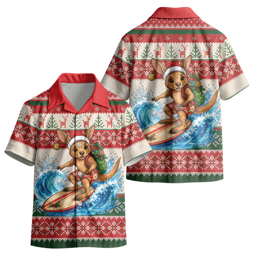 Aussie Wallaby Santa Surf Christmas Kid Hawaiian Shirt Festive Knitted Pattern Inspired