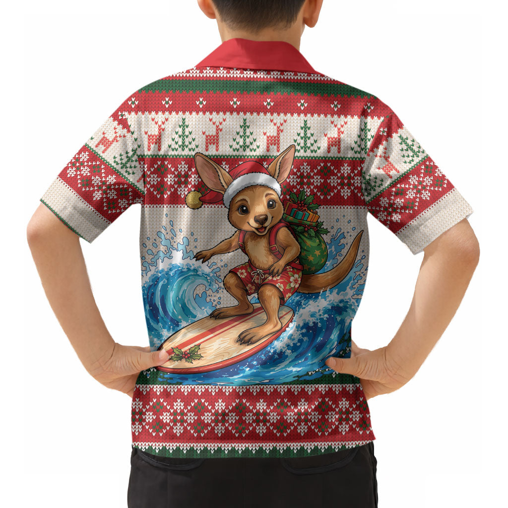 Aussie Wallaby Santa Surf Christmas Kid Hawaiian Shirt Festive Knitted Pattern Inspired