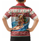Aussie Wallaby Santa Surf Christmas Kid Hawaiian Shirt Festive Knitted Pattern Inspired