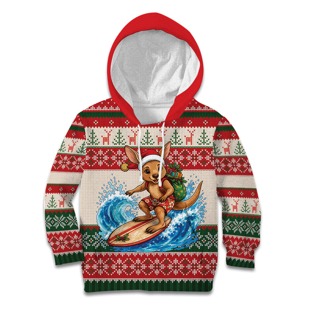 Aussie Wallaby Santa Surf Christmas Kid Hoodie Festive Knitted Pattern Inspired