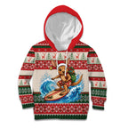 Aussie Wallaby Santa Surf Christmas Kid Hoodie Festive Knitted Pattern Inspired