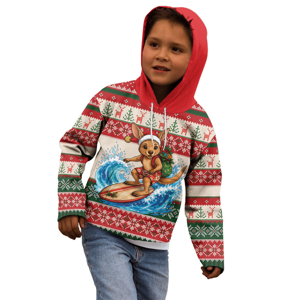 Aussie Wallaby Santa Surf Christmas Kid Hoodie Festive Knitted Pattern Inspired