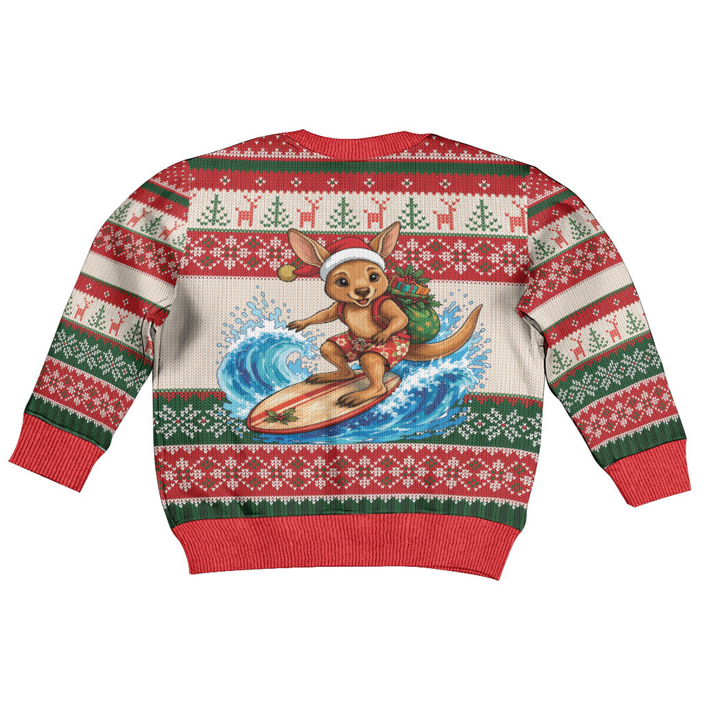 Aussie Wallaby Santa Surf Christmas Kid Ugly Christmas Sweater Festive Knitted Pattern Inspired
