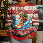Aussie Wallaby Santa Surf Christmas Kid Ugly Christmas Sweater Festive Knitted Pattern Inspired