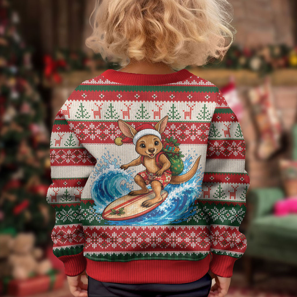 Aussie Wallaby Santa Surf Christmas Kid Ugly Christmas Sweater Festive Knitted Pattern Inspired