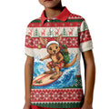 Aussie Wallaby Santa Surf Christmas Kid Polo Shirt Festive Knitted Pattern Inspired