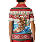 Aussie Wallaby Santa Surf Christmas Kid Polo Shirt Festive Knitted Pattern Inspired