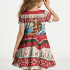 Aussie Wallaby Santa Surf Christmas Kid Short Sleeve Dress Festive Knitted Pattern Inspired