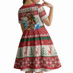 Aussie Wallaby Santa Surf Christmas Kid Short Sleeve Dress Festive Knitted Pattern Inspired