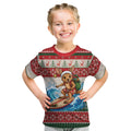 Aussie Wallaby Santa Surf Christmas Kid T Shirt Festive Knitted Pattern Inspired