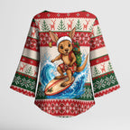 Aussie Wallaby Santa Surf Christmas Kimono Sleeve Blouse Festive Knitted Pattern Inspired