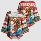 Aussie Wallaby Santa Surf Christmas Kimono Sleeve Blouse Festive Knitted Pattern Inspired