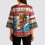 Aussie Wallaby Santa Surf Christmas Kimono Sleeve Blouse Festive Knitted Pattern Inspired