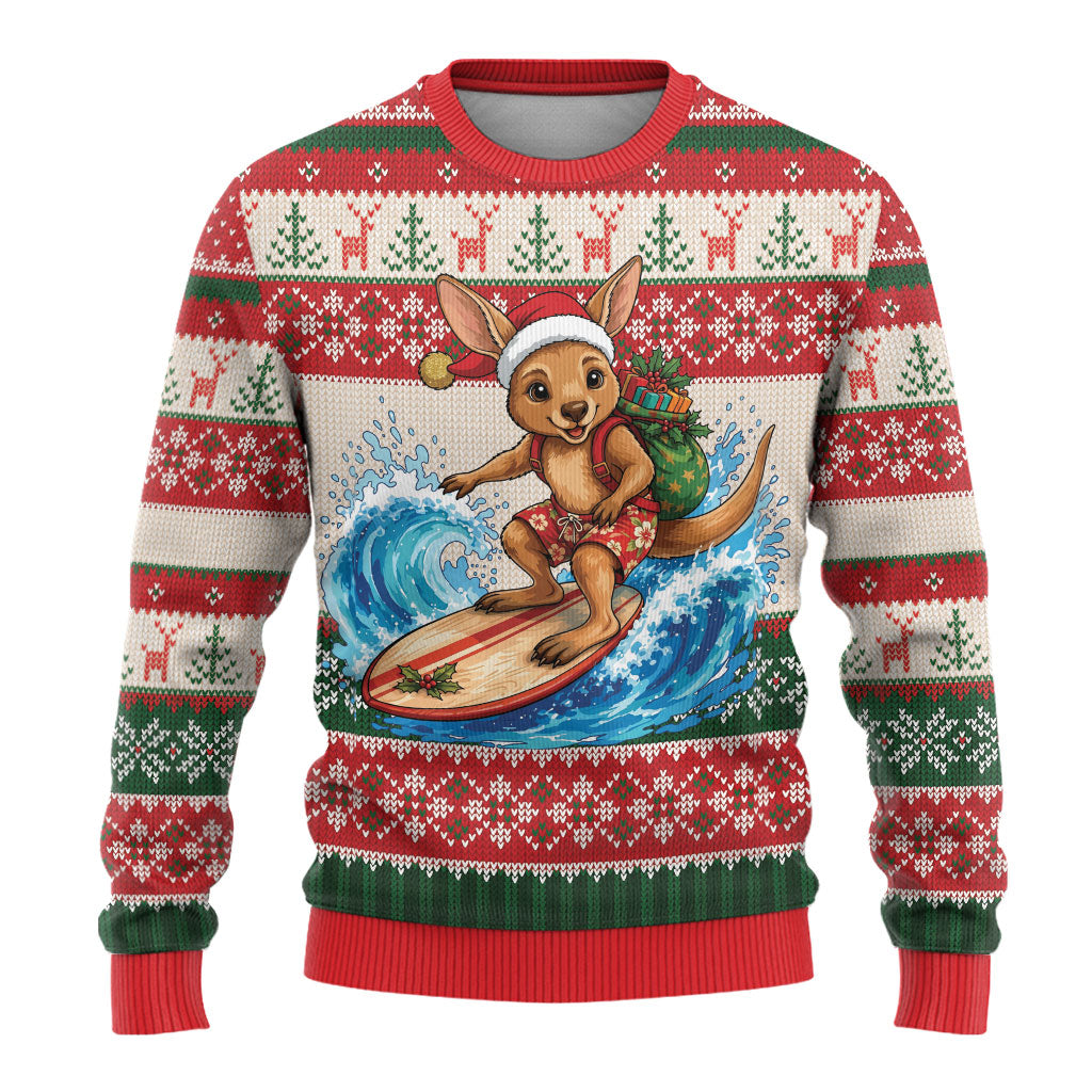 Aussie Wallaby Santa Surf Christmas Ugly Christmas Sweater Festive Knitted Pattern Inspired