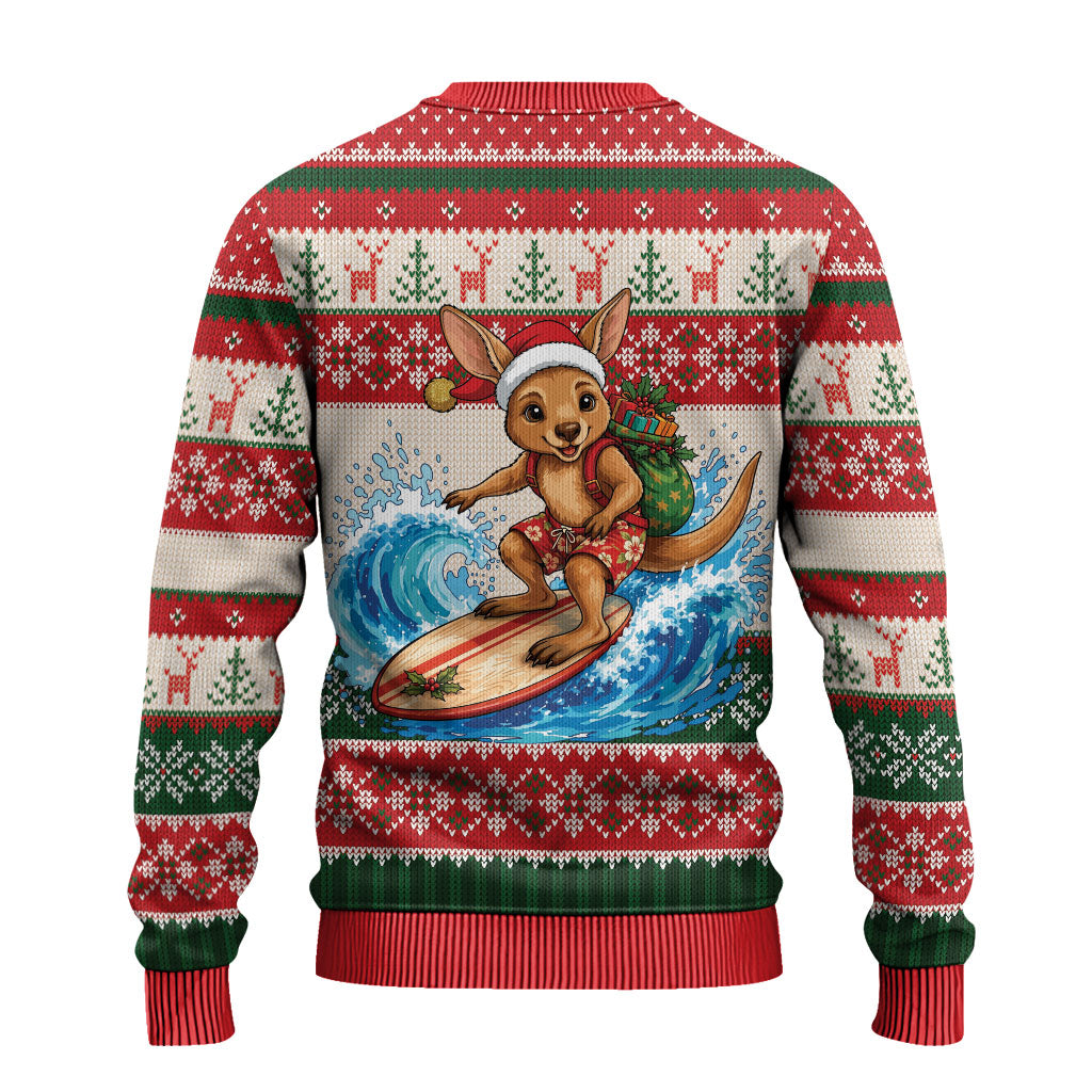 Aussie Wallaby Santa Surf Christmas Ugly Christmas Sweater Festive Knitted Pattern Inspired