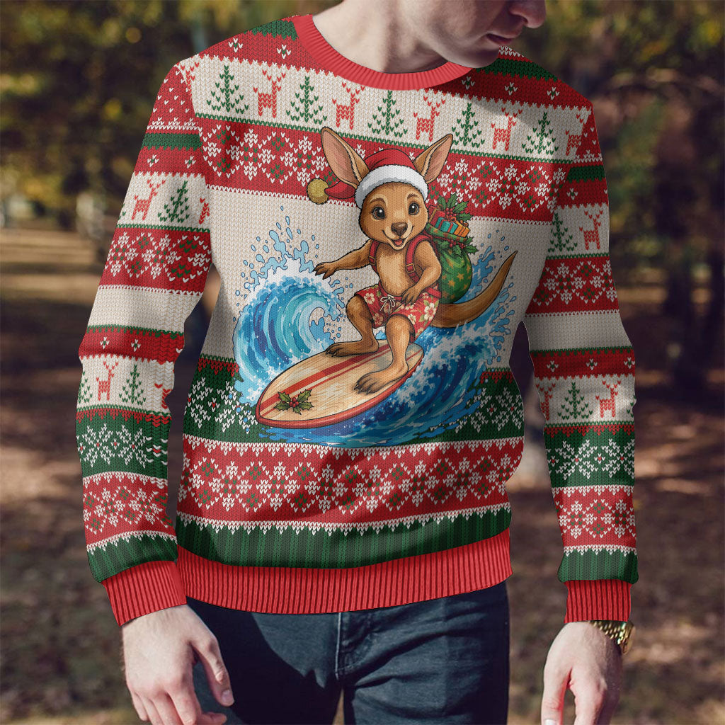 Aussie Wallaby Santa Surf Christmas Ugly Christmas Sweater Festive Knitted Pattern Inspired