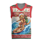 Aussie Wallaby Santa Surf Christmas Knitted V-Neck Vest Festive Knitted Pattern Inspired