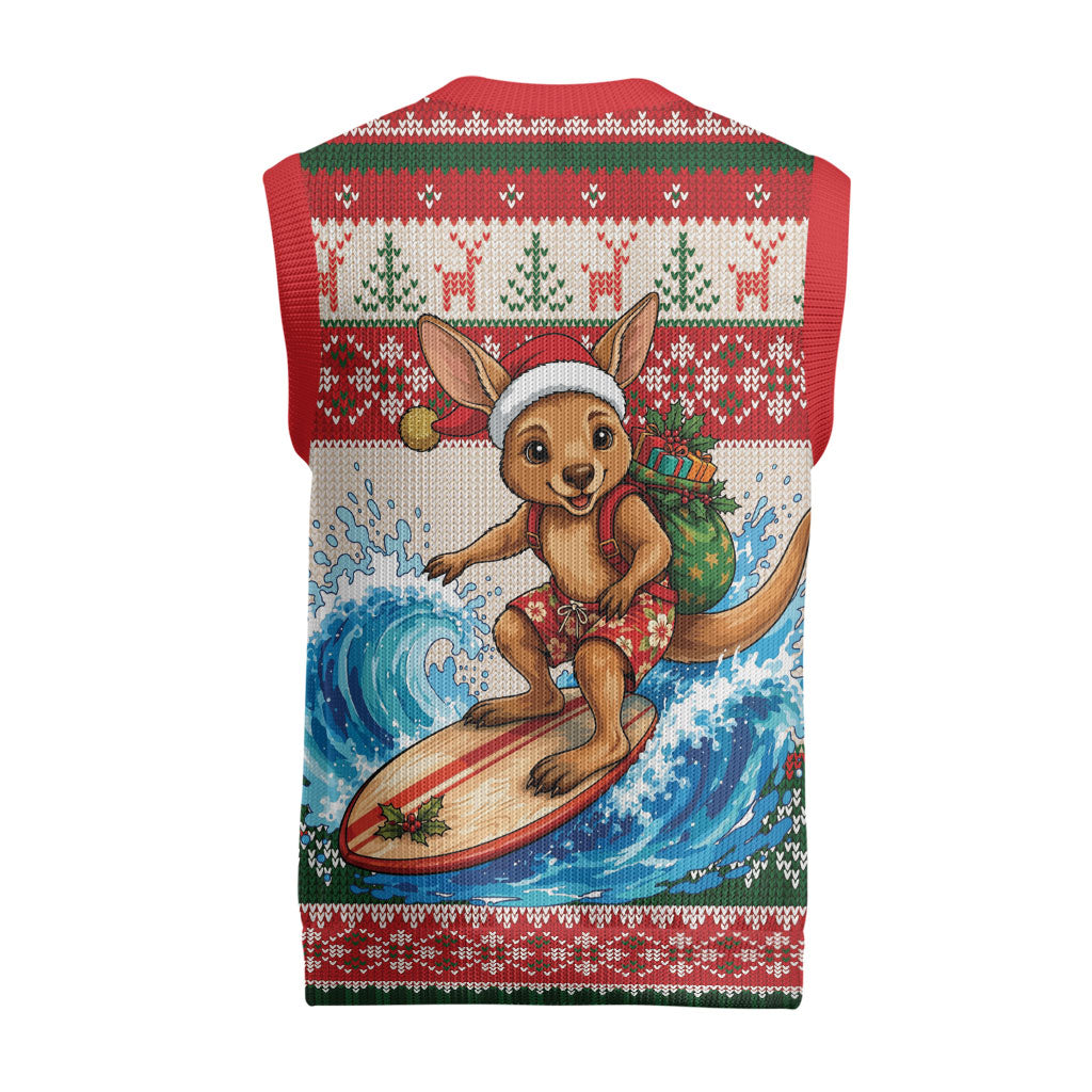 Aussie Wallaby Santa Surf Christmas Knitted V-Neck Vest Festive Knitted Pattern Inspired
