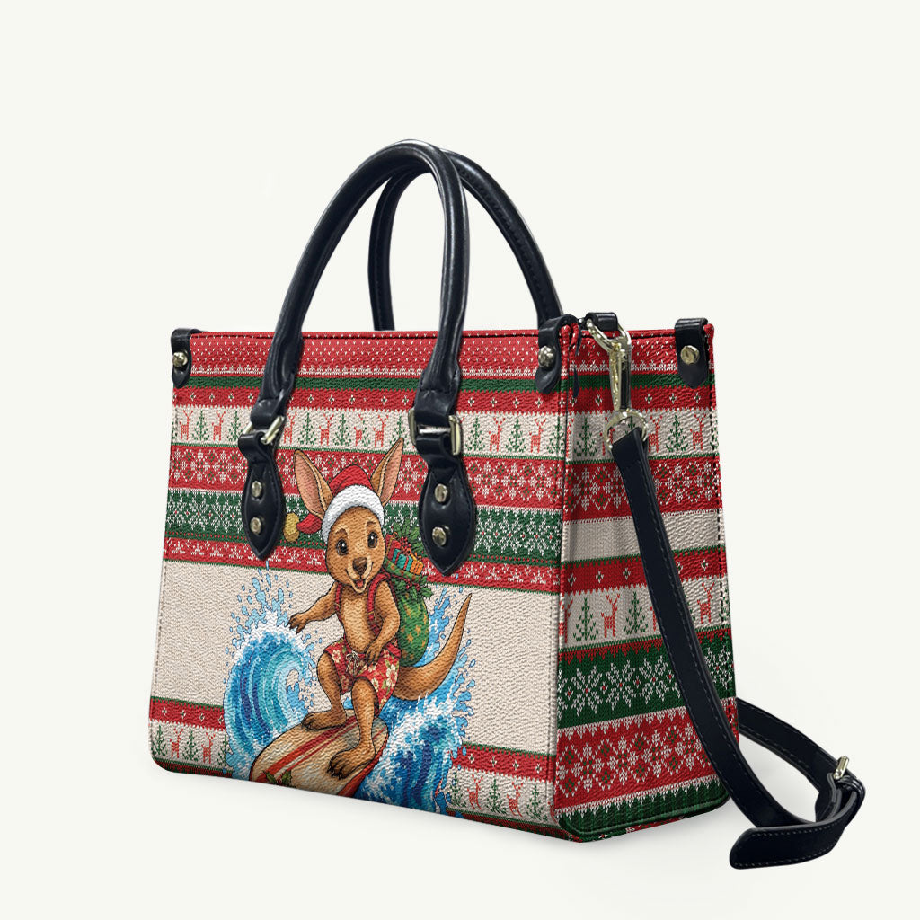 Aussie Wallaby Santa Surf Christmas Leather Bag Festive Knitted Pattern Inspired