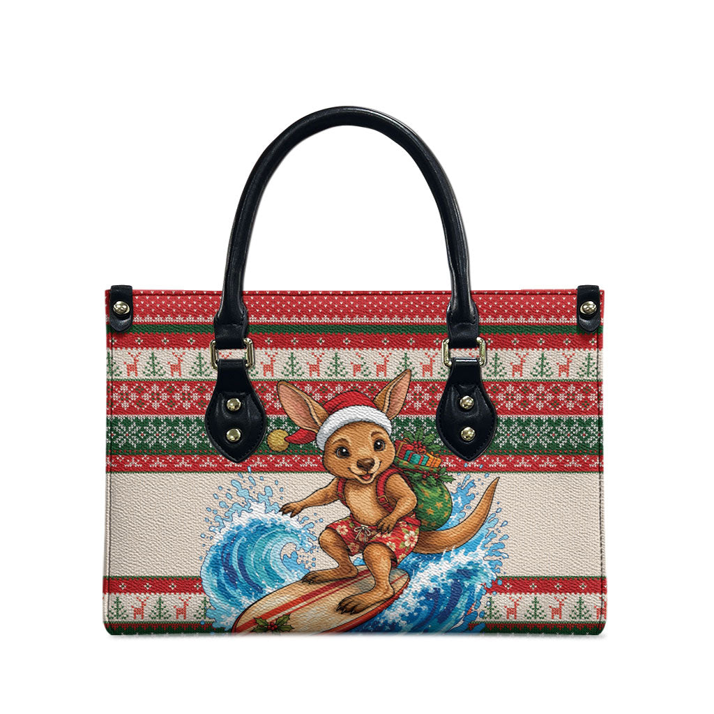 Aussie Wallaby Santa Surf Christmas Leather Bag Festive Knitted Pattern Inspired