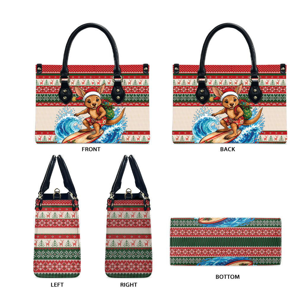 Aussie Wallaby Santa Surf Christmas Leather Bag Festive Knitted Pattern Inspired