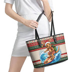 Aussie Wallaby Santa Surf Christmas Leather Tote Bag Festive Knitted Pattern Inspired