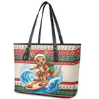 Aussie Wallaby Santa Surf Christmas Leather Tote Bag Festive Knitted Pattern Inspired