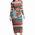 Aussie Wallaby Santa Surf Christmas Long Sleeve Bodycon Dress Festive Knitted Pattern Inspired