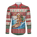 Aussie Wallaby Santa Surf Christmas Long Sleeve Button Shirt Festive Knitted Pattern Inspired