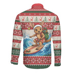 Aussie Wallaby Santa Surf Christmas Long Sleeve Button Shirt Festive Knitted Pattern Inspired