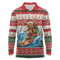 Aussie Wallaby Santa Surf Christmas Long Sleeve Polo Shirt Festive Knitted Pattern Inspired