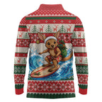 Aussie Wallaby Santa Surf Christmas Long Sleeve Polo Shirt Festive Knitted Pattern Inspired