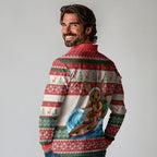 Aussie Wallaby Santa Surf Christmas Long Sleeve Polo Shirt Festive Knitted Pattern Inspired