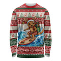 Aussie Wallaby Santa Surf Christmas Long Sleeve Shirt Festive Knitted Pattern Inspired