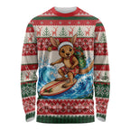 Aussie Wallaby Santa Surf Christmas Long Sleeve Shirt Festive Knitted Pattern Inspired