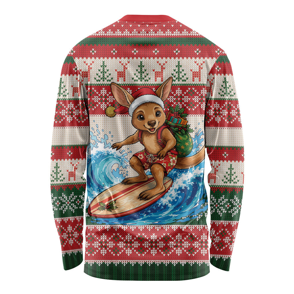 Aussie Wallaby Santa Surf Christmas Long Sleeve Shirt Festive Knitted Pattern Inspired